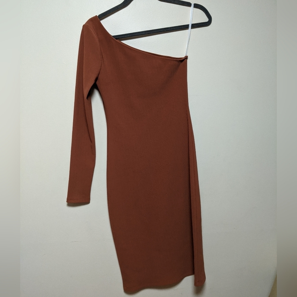 LPA One-Shoulder Brown Cocktail Dress – Size XS